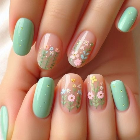 Манікюр із дрібним квітковим принтом – ретротренд 2026